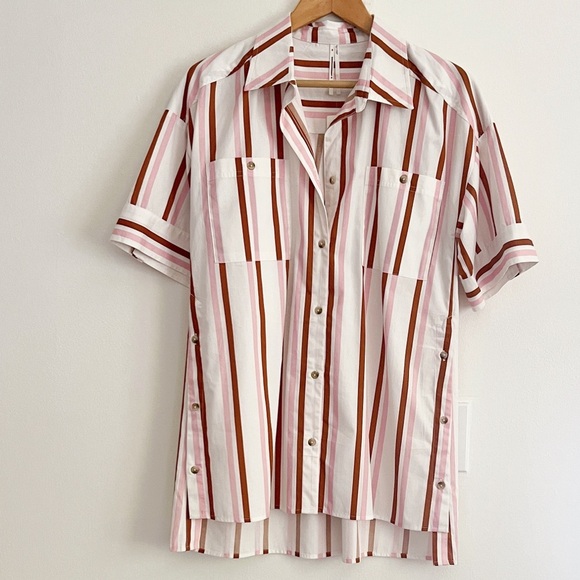Anthropologie Boxy Buttondown Shirt Striped Coverup & Short Coord Set NWT - Picture 7 of 15